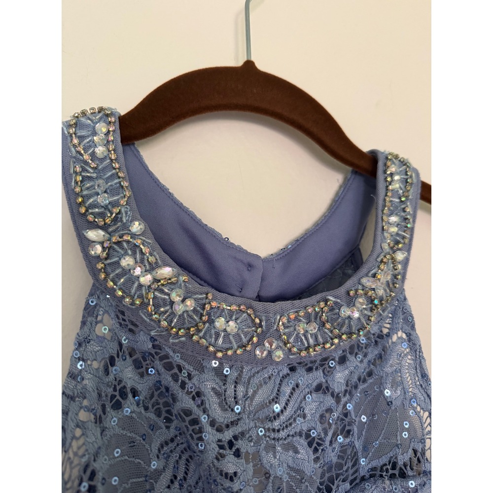 Periwinkle Blue Lace Sequin Halter Maxi Dress Jeweled Waist Formal Gown‎ - Picture 4 of 10